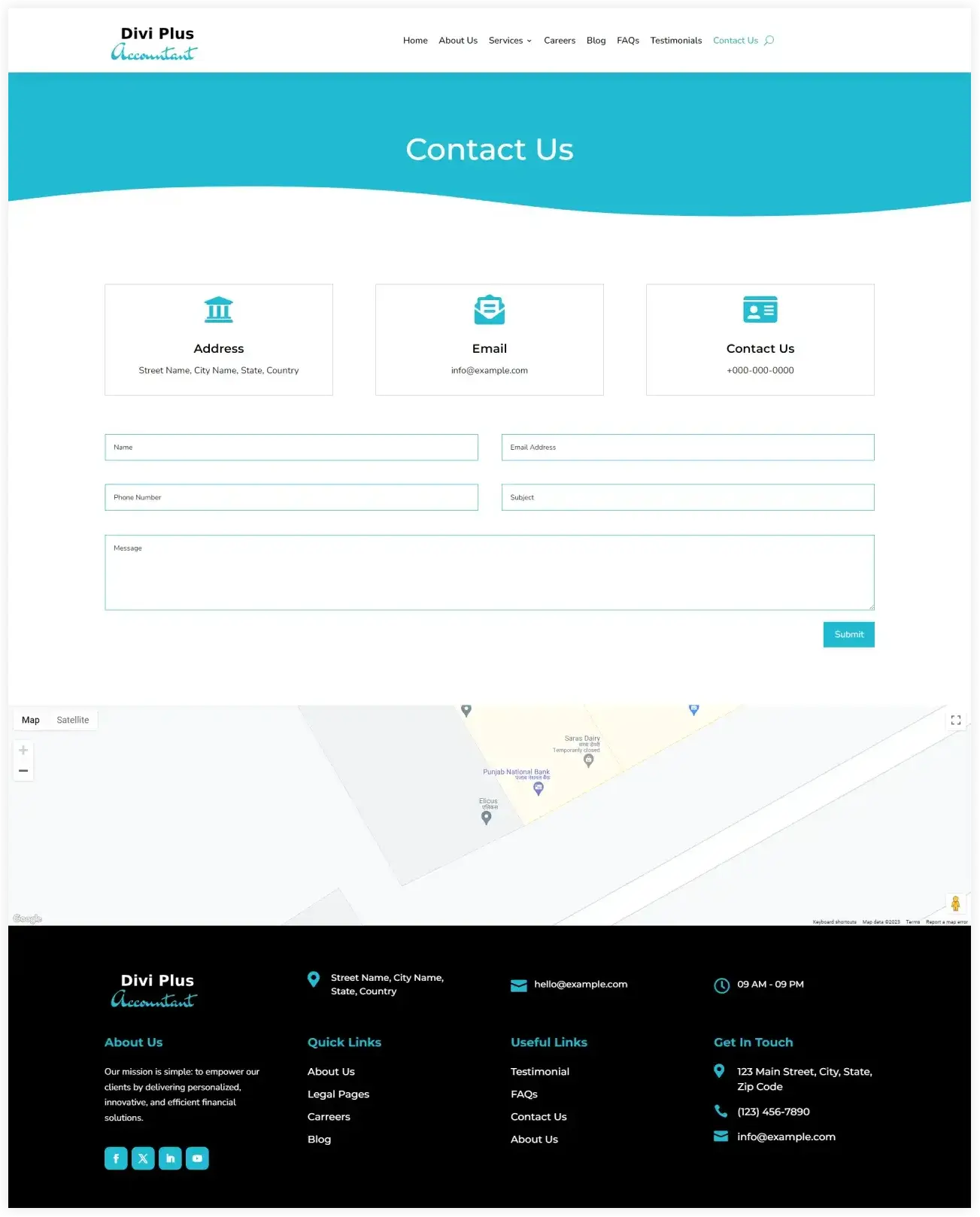 Divi Accounts child theme contact page