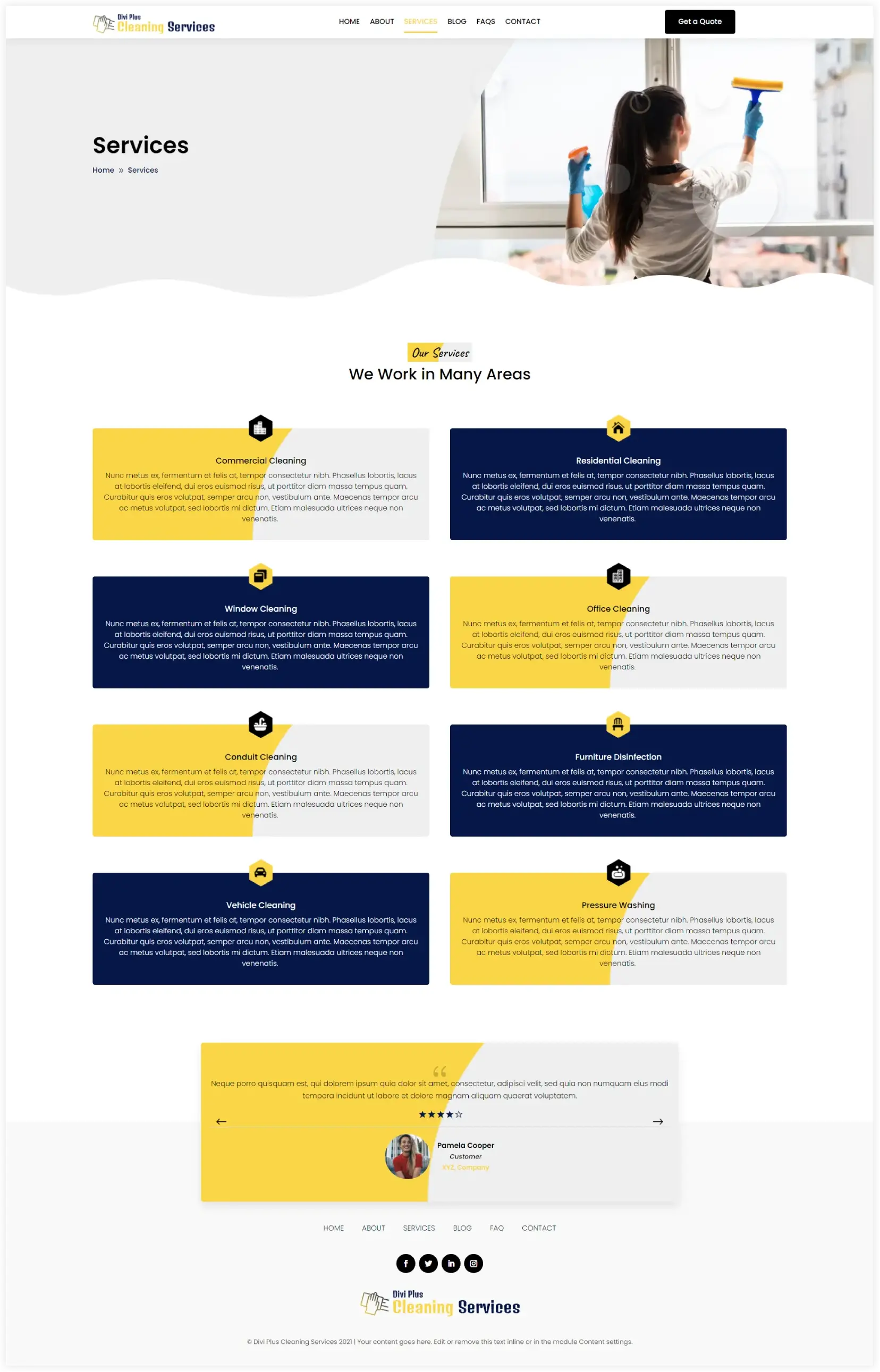 Divi cleaning service child theme services page