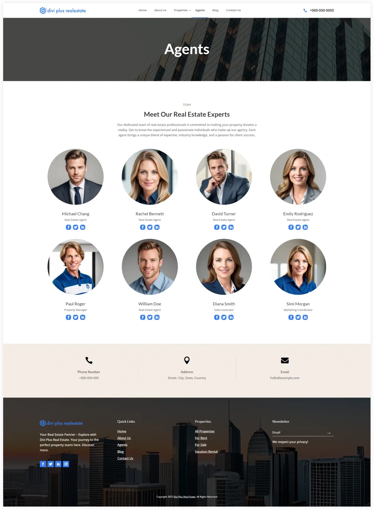 Divi Real Estate child theme agents page