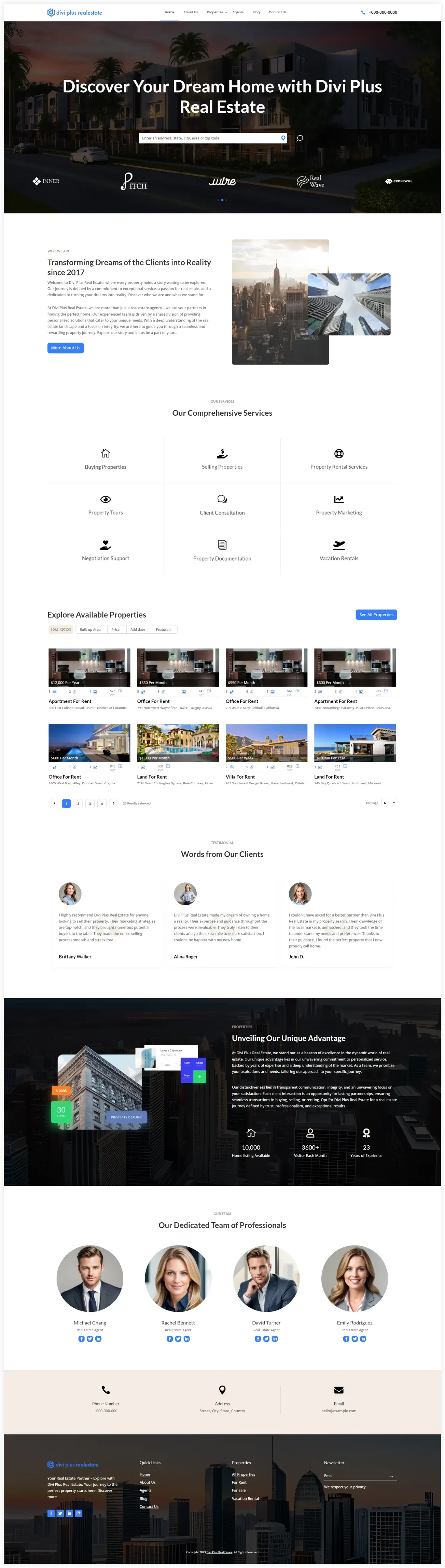 Divi Real Estate child theme homepage