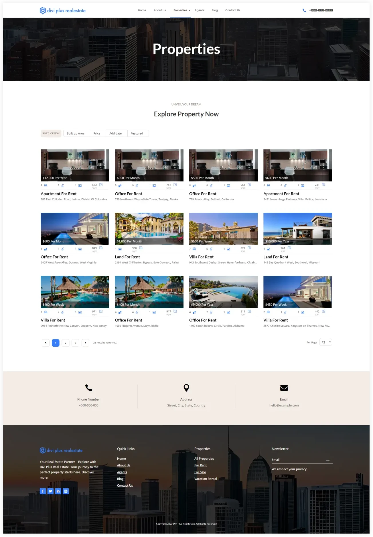 Divi Real Estate child theme properties page