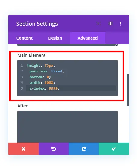 Add custom CSS in advanced tab