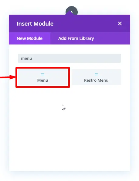 Add menu module in Divi