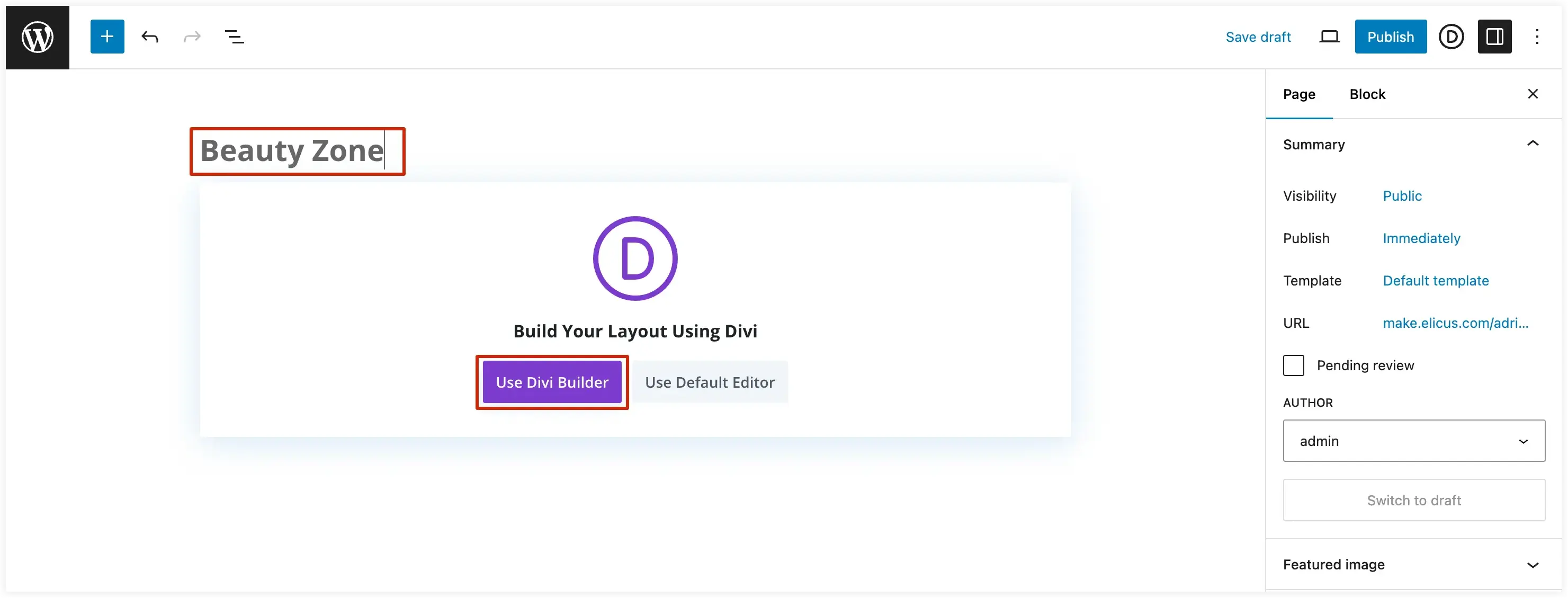 Use Divi Builder to create page