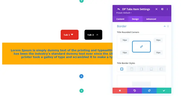 Border customizations for tab