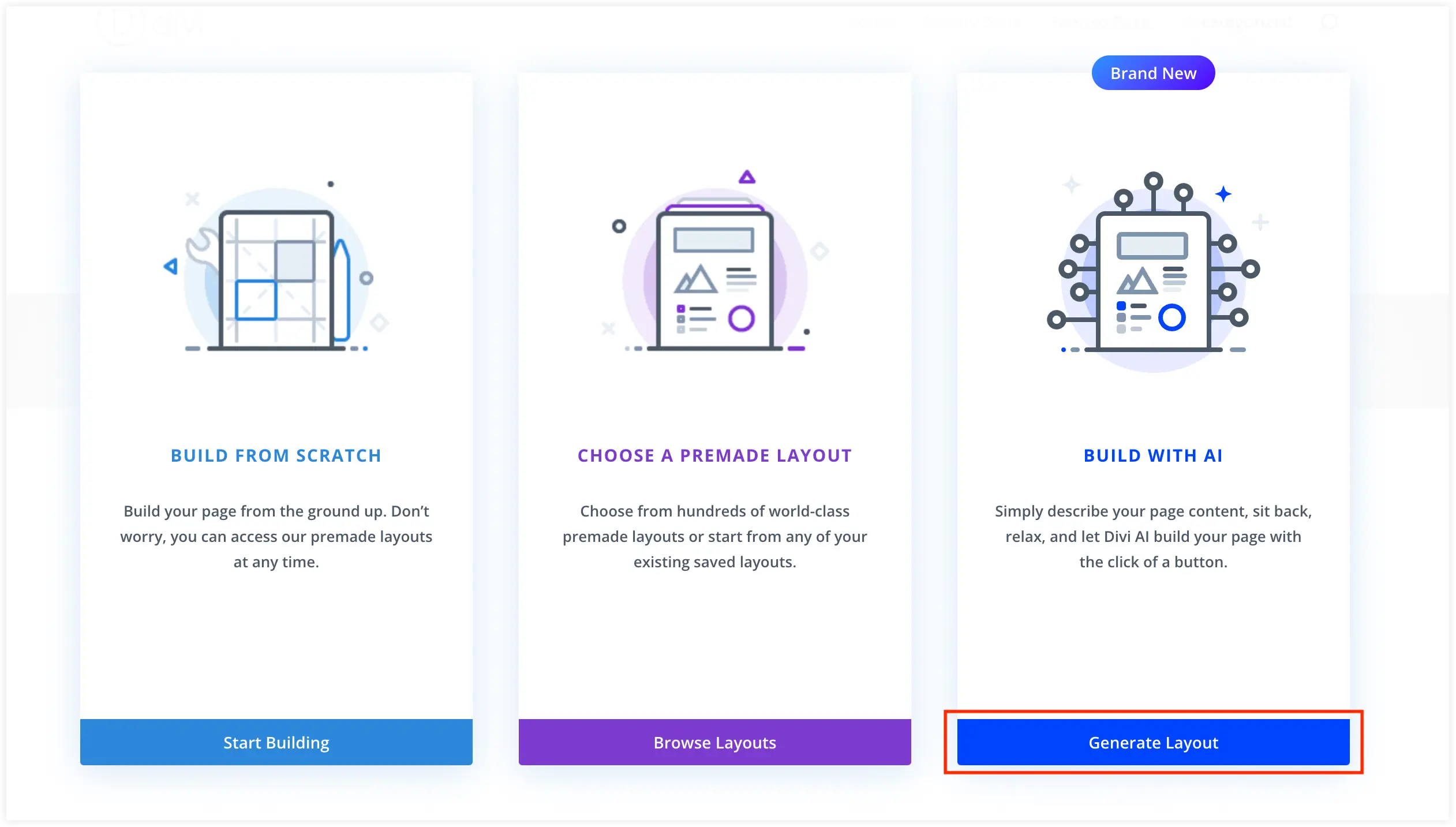 Generate layout with Divi AI option