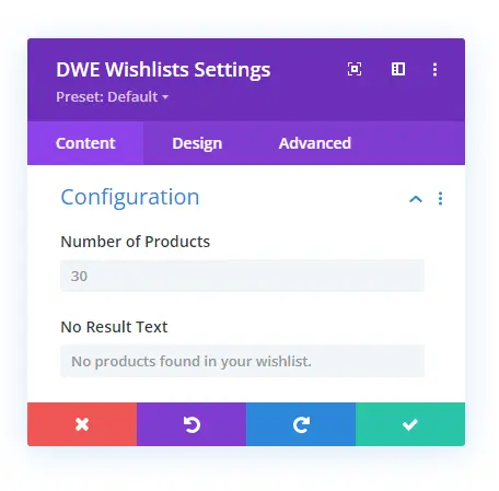 Divi wishlist configuration settings 