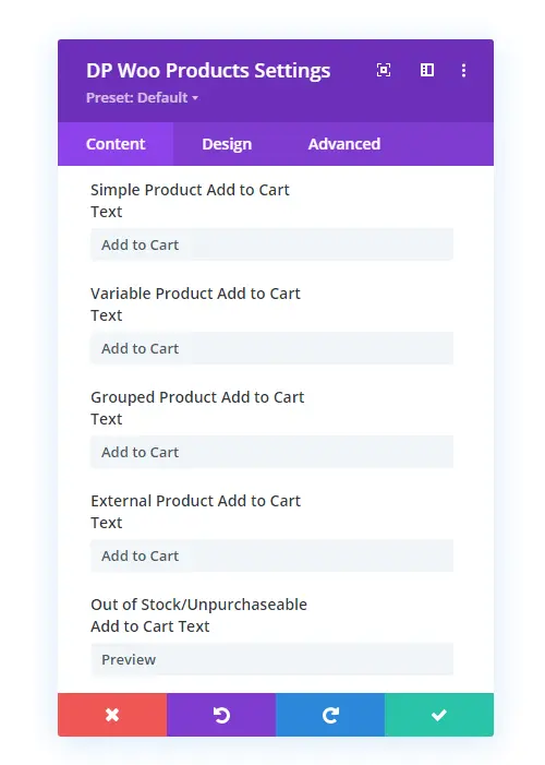 Custom text for add to cart button of Divi WooCommerce modules