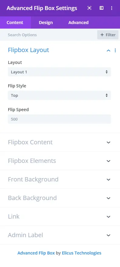 Divi advanced flip box settings