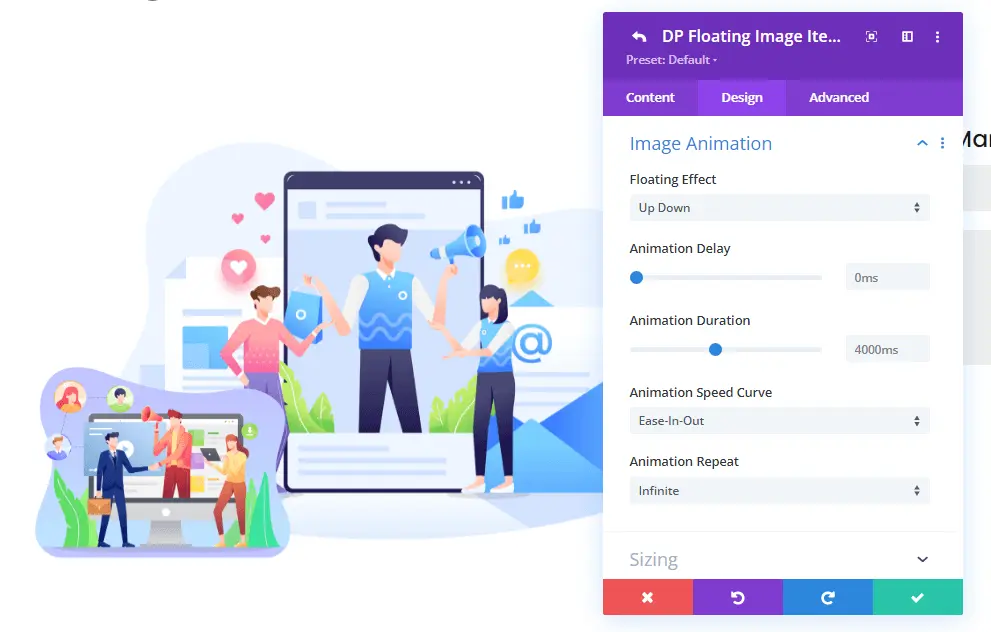 Divi floating image animation effects