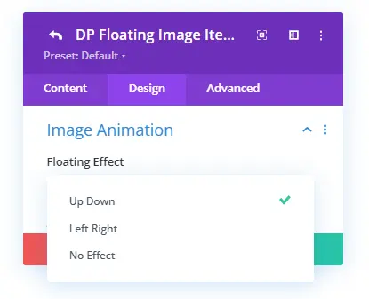 Divi floating image Animation Settings