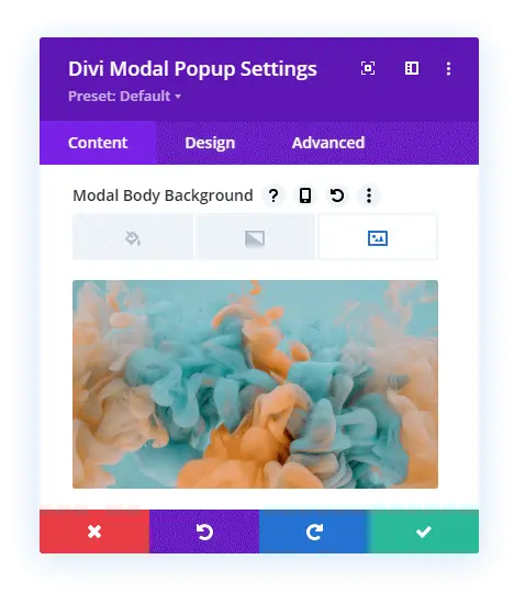 Divi modal background body settings