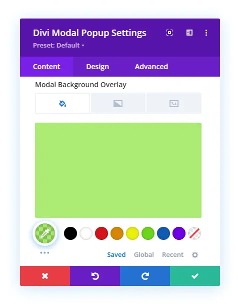 Divi modal background overlay settings