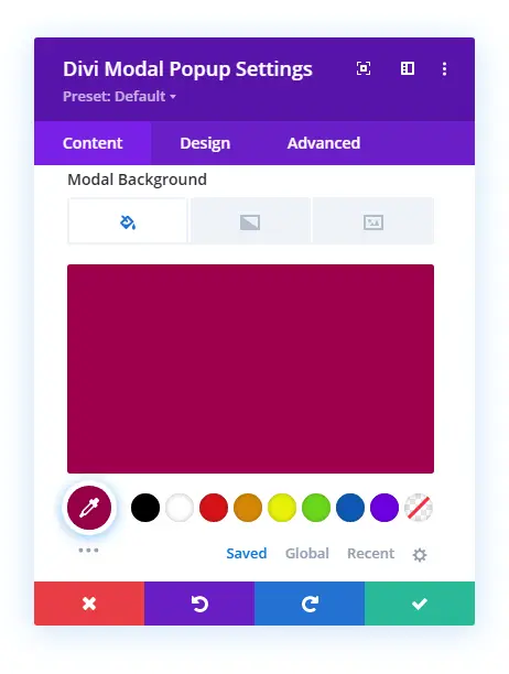 Divi modal background settings