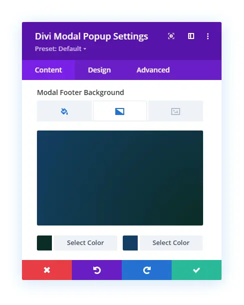 Divi modal footer background settings