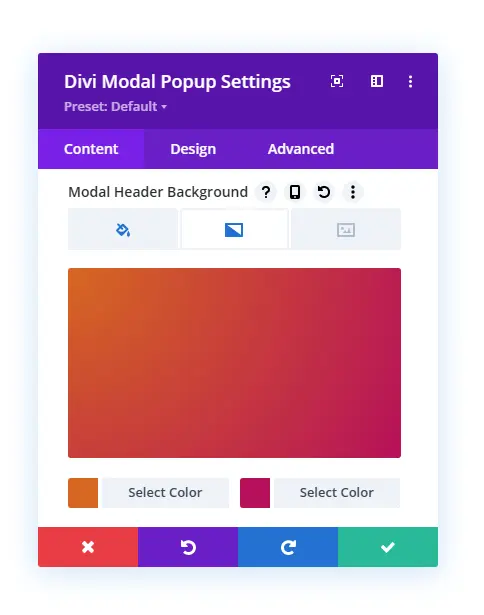 Divi modal header background settings