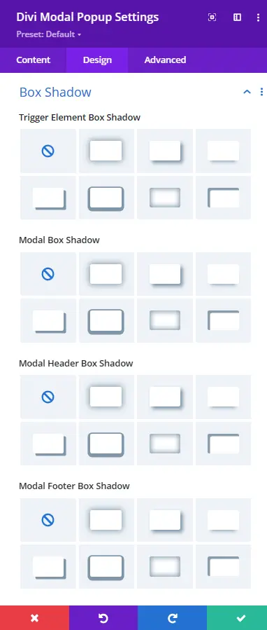 Divi modal popup box shadow options
