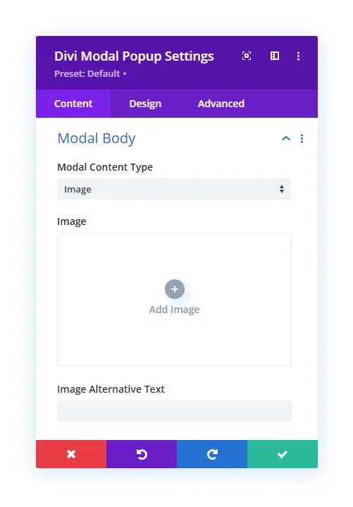 Divi modal popup image body content option