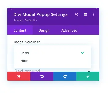 Divi modal scrollbar show and hide option