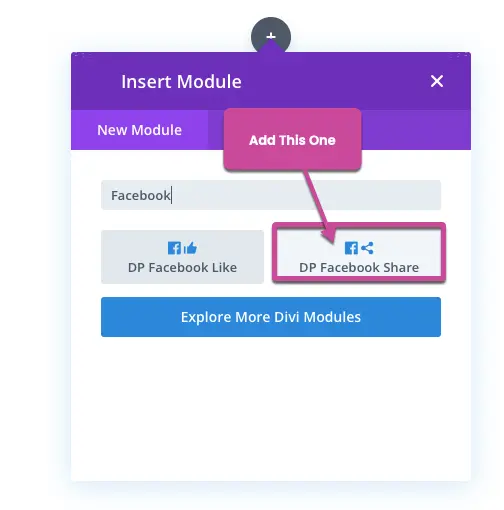 Divi Plus Facebook share module