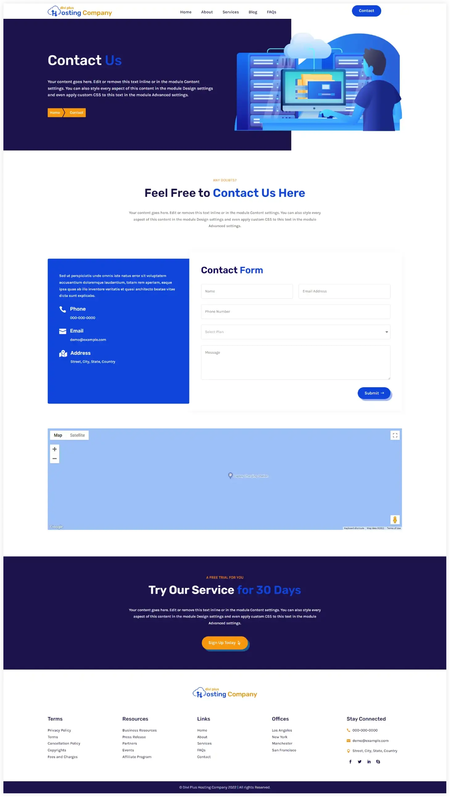 Divi hosting child theme contact layout
