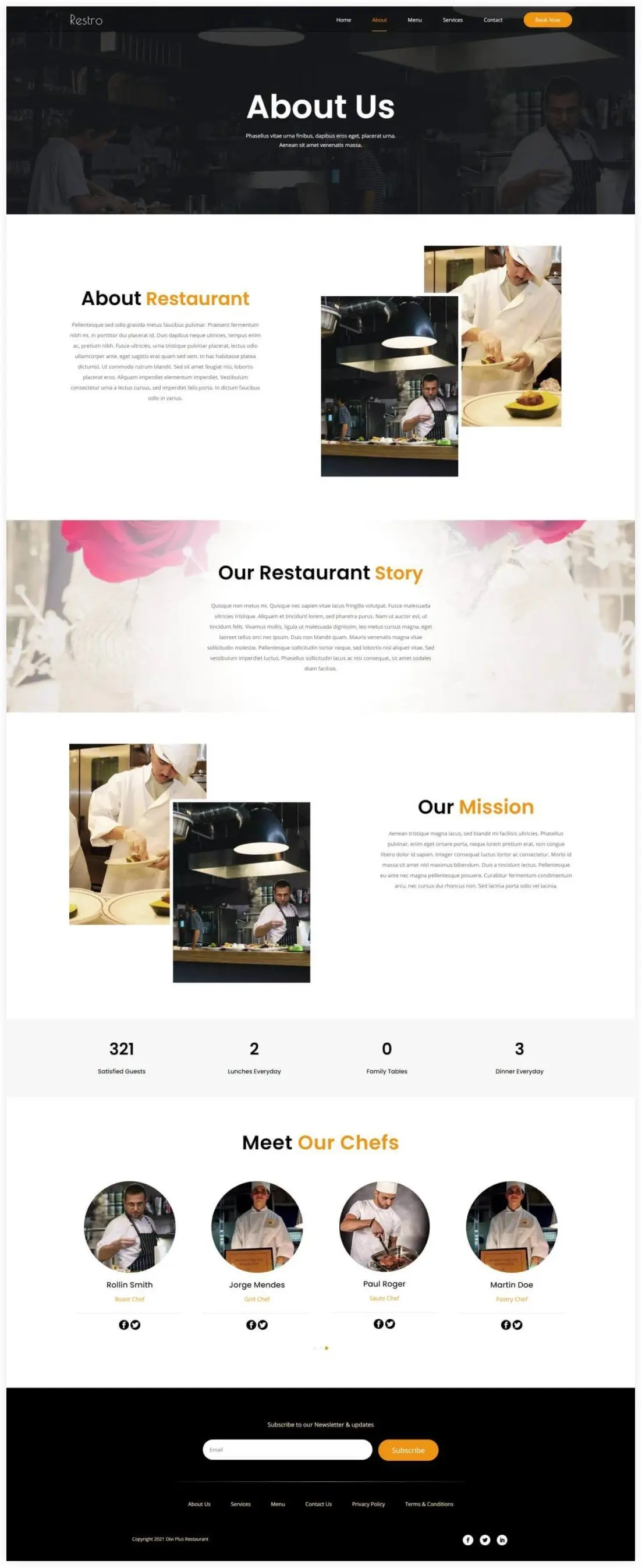 Restaurant about page layout