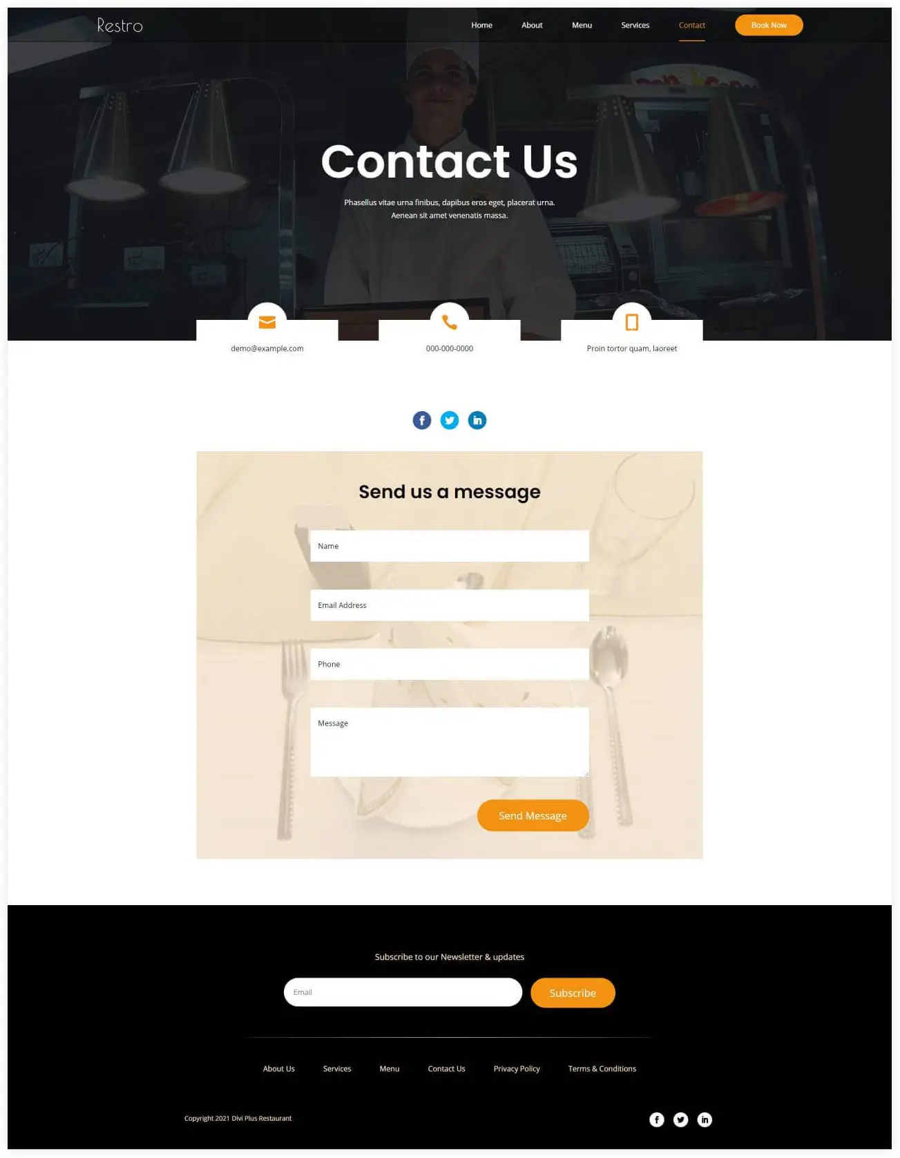 Restaurant contact page layout