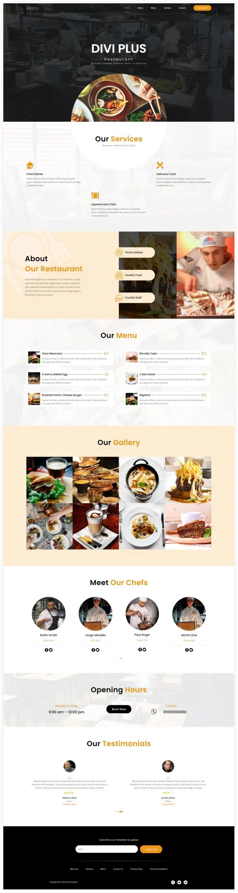 Restaurant homepage layout