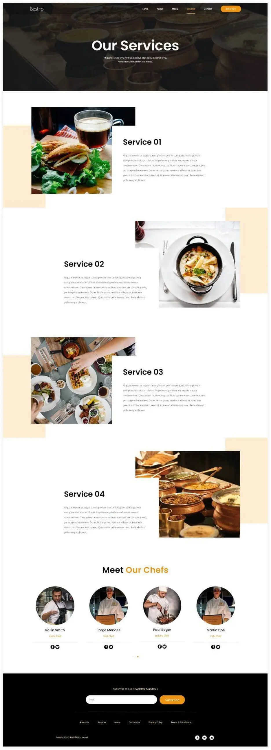 Divi plus restaurant service page layout