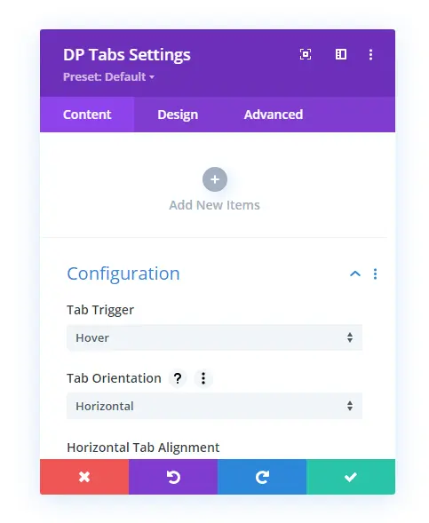 Divi Plus tabs module and its content tab