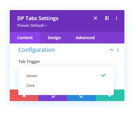 Divi Plus tabs trigger type