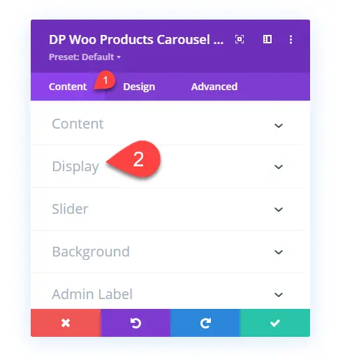 Divi Plus Woo product carousel display setting