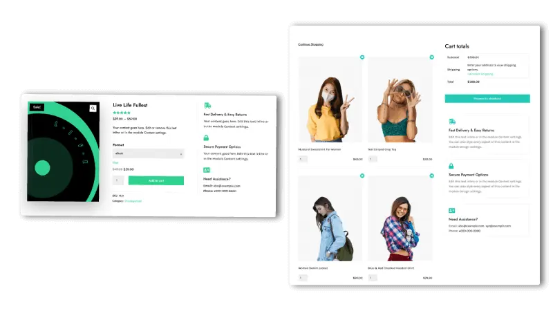 Divi product and cart page with shipping details