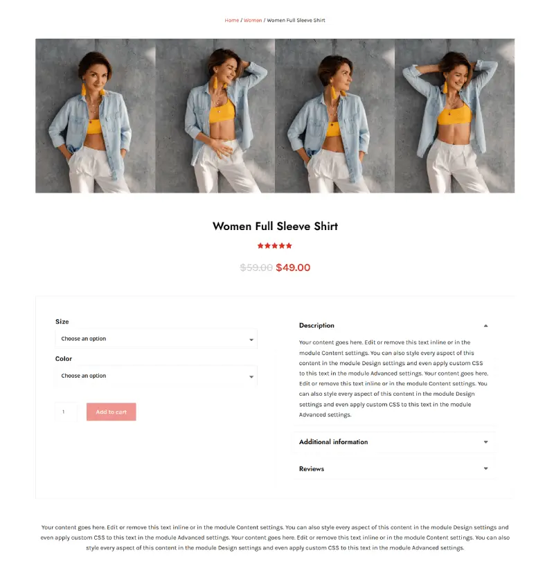 Divi product page template