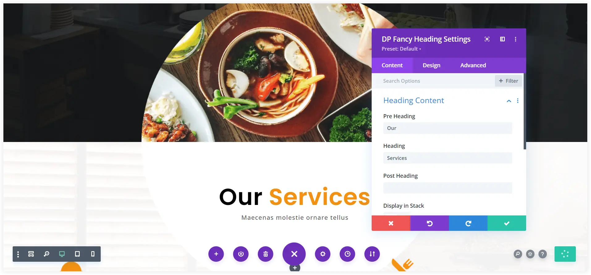 Customize Divi restaurant child theme homepage