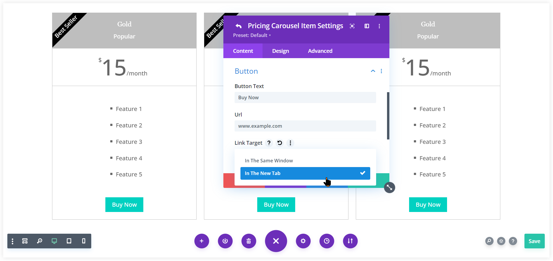 Redirect Divi Pricing table 
