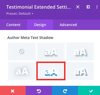 Divi testimonial author meta text shadow