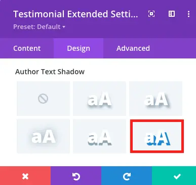 Divi testimonial author text shadow