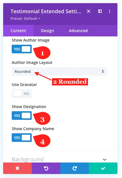 Divi testimonial slider and its display settings