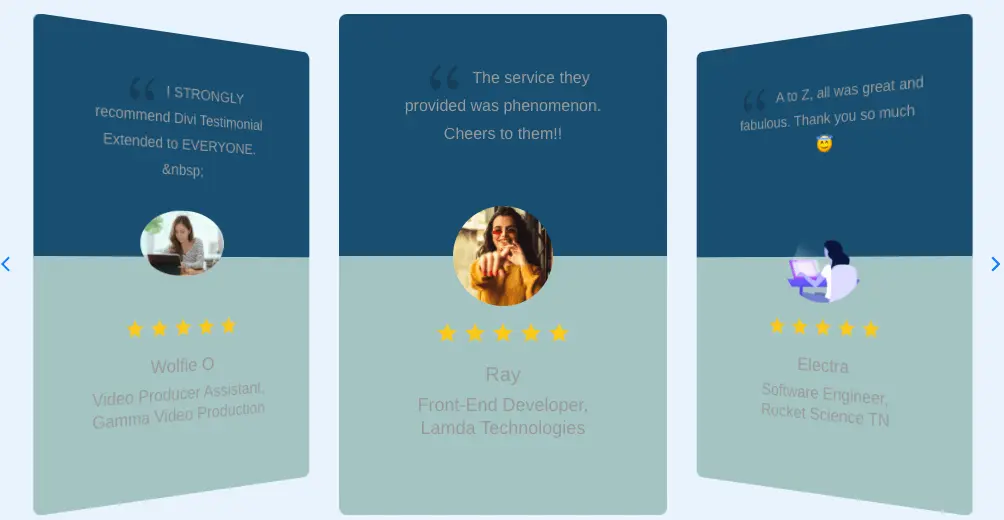 Divi testimonial slider plugin with slider arrows