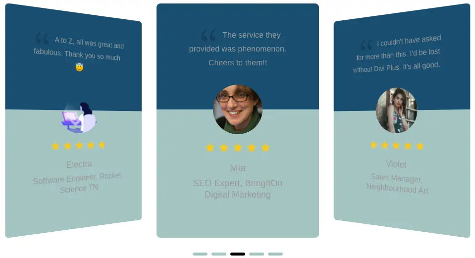 Divi testimonial slider with dot navigation