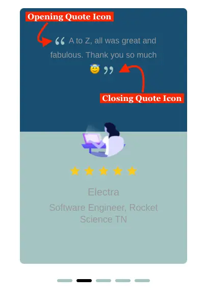 Divi testimonial slider with opening and closing quote icon