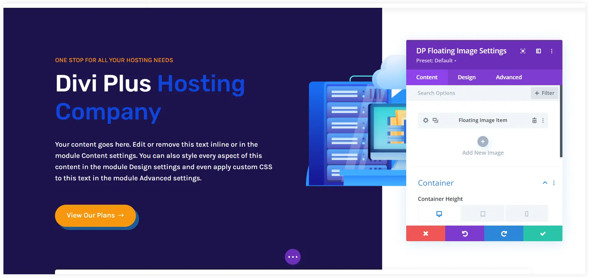 Customize divi hosting child theme home page template