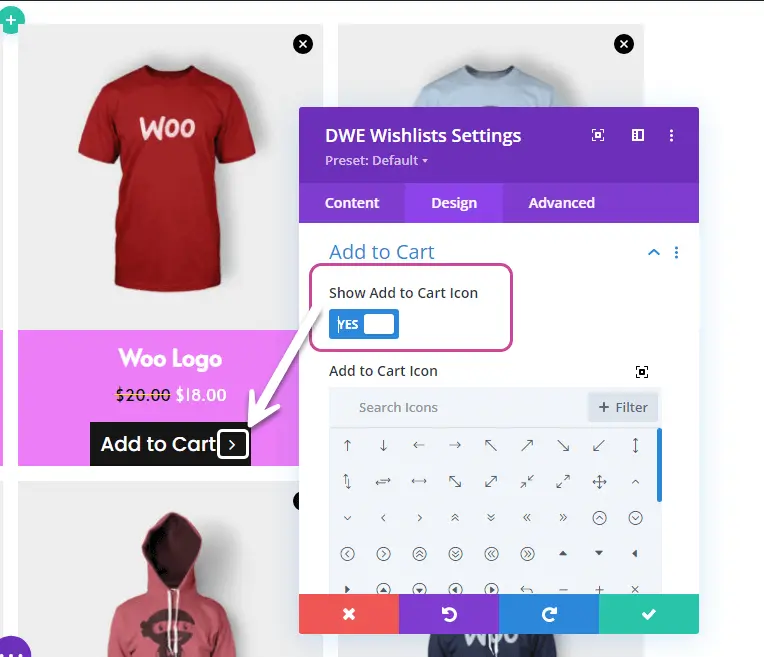 Divi wishlist add to cart settings