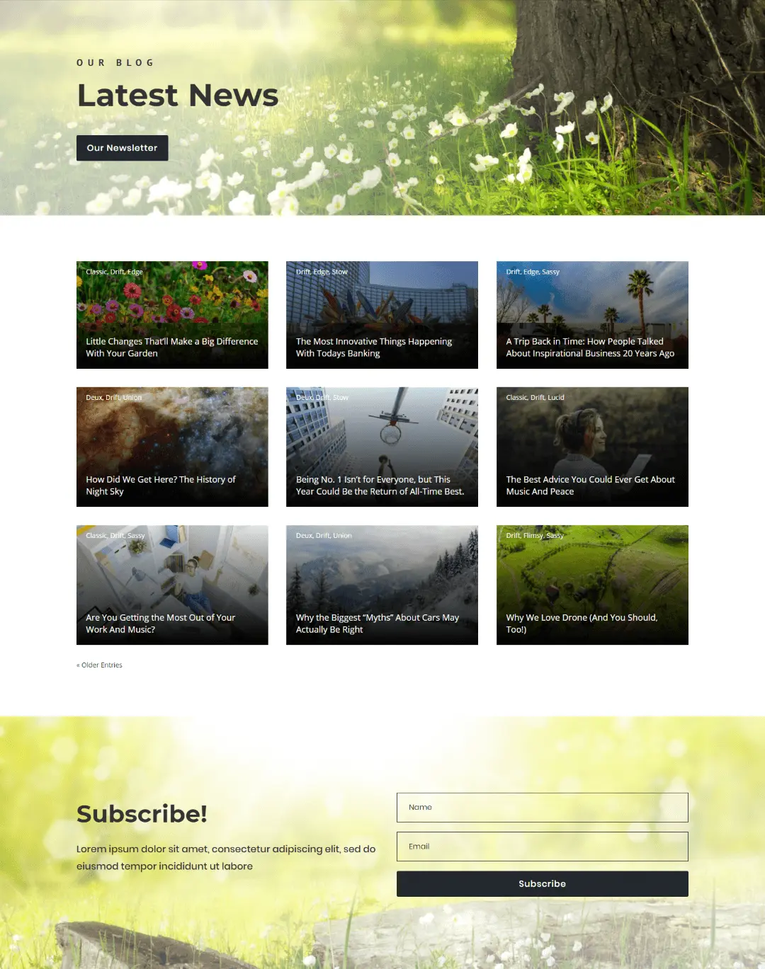 Drift Divi blog page Layout