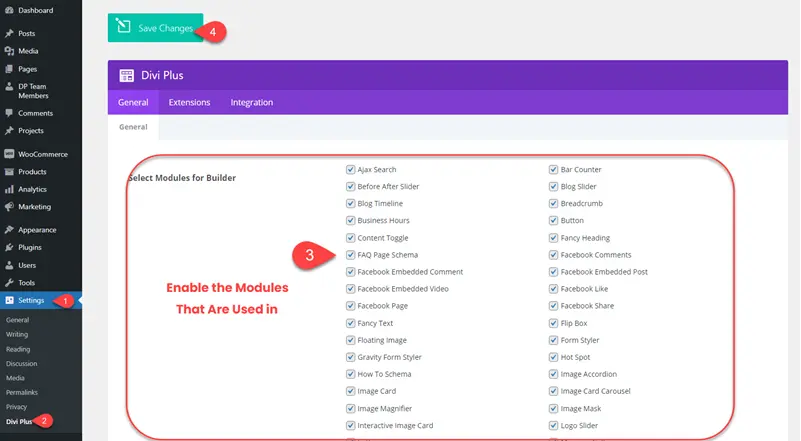 Enabling modules used in the layout