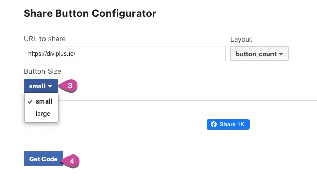 Facebook share button configurator