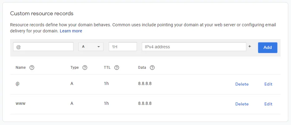 How to point a domain to a server using a name