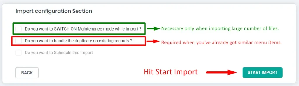 Import configuration section