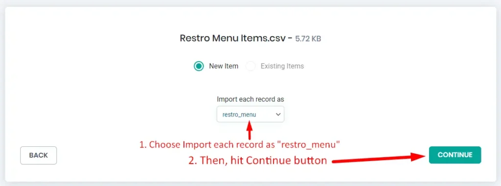 Import restro menu CSV file